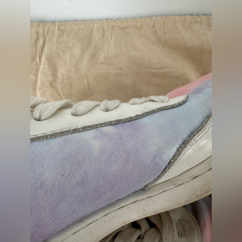 Women’s Leather Tie Dye Sneakers Pastel Pink Blue White Lace Up Casual Shoes - Picture 4 of 4